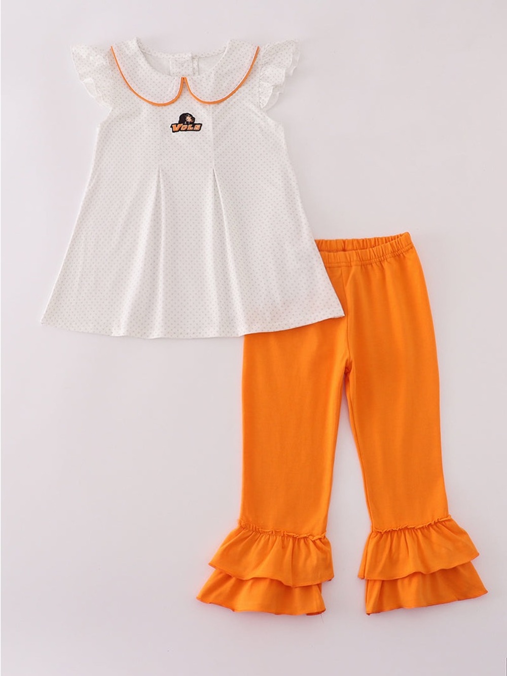 Abby & Evie Tennessee Vols Embroidered Collared Top and Ruffle Pant Set Girls 6